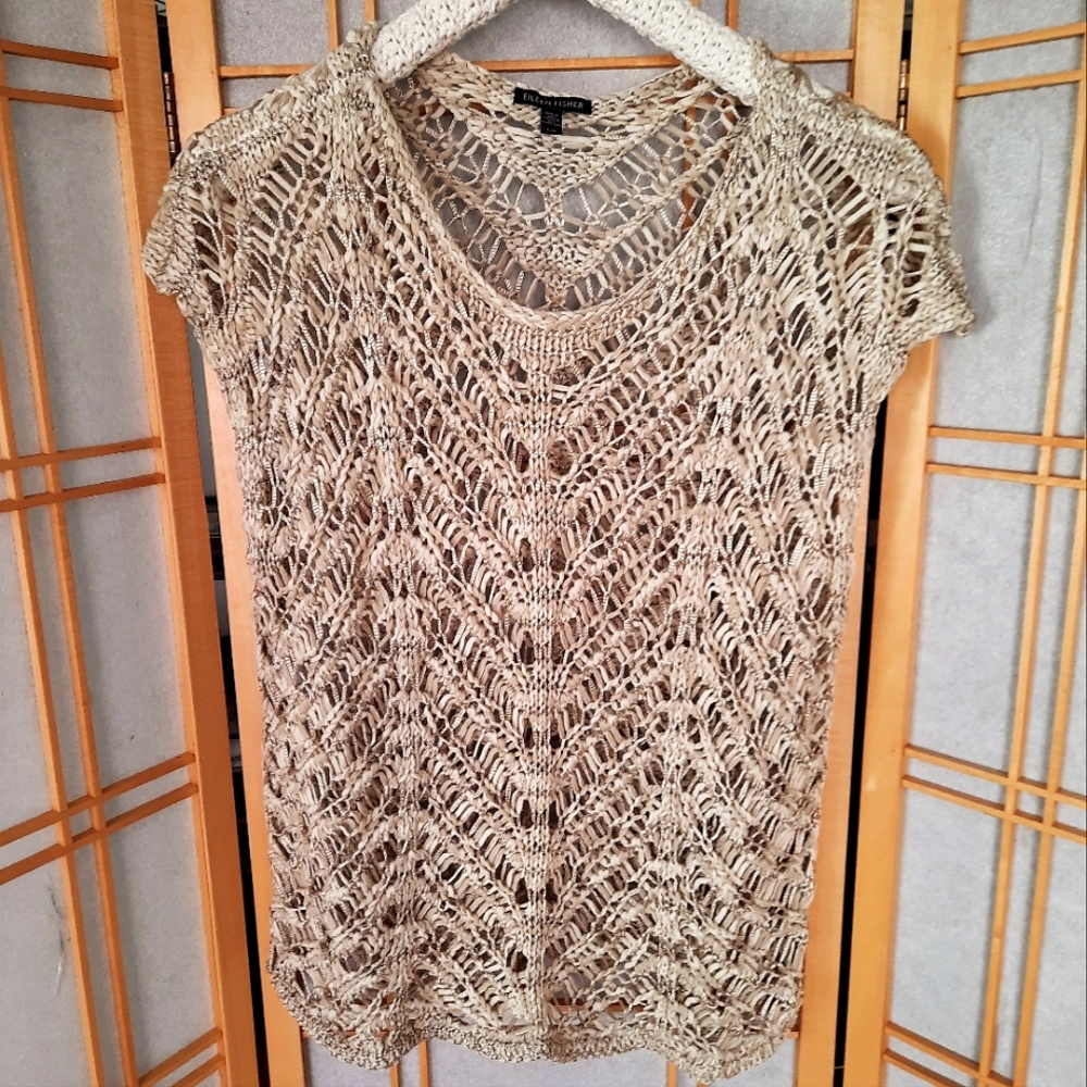 Eileen Fisher Crochet Textured Sweater Size L Medium fit